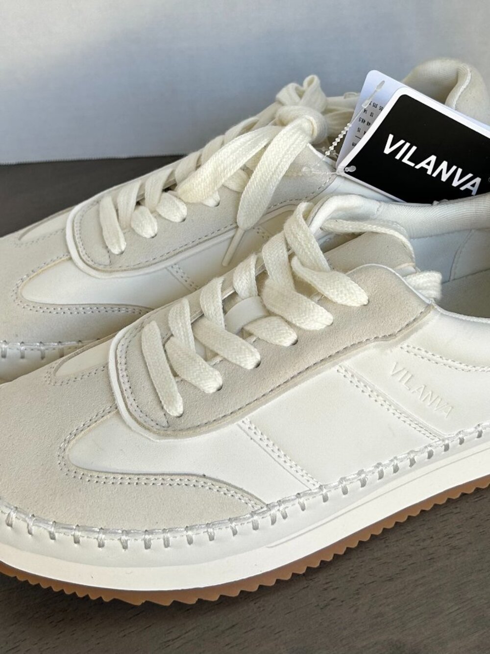 Vilanva White Cream Leather & Suede Platform Sneakers Size 8